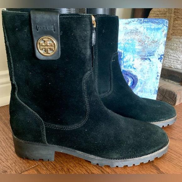 Tory Burch Black Suede Western Calf height Boots 🥾 Inside Zip Round Toe - Picture 15 of 15